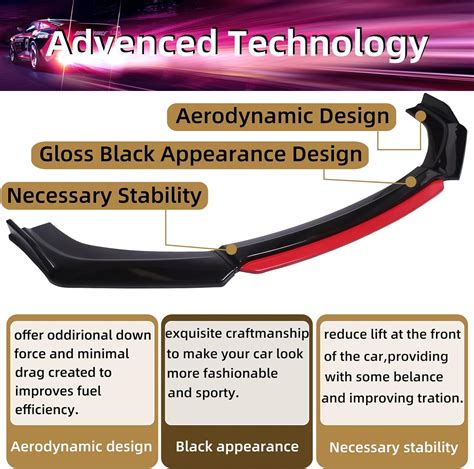 Buy Universal Front Bumper Lip Body Kit, ABS Front Spoiler Black&Red ...