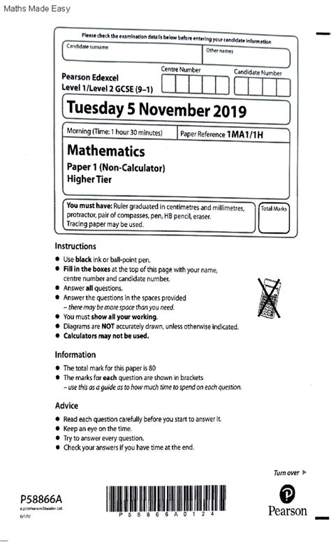 Image result for GCSE Maths Paper 1 Edexcel Higher