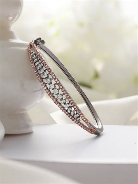 Stroke AD Studded Rose Gold Silver-Plated Bracelet – Priyaasi