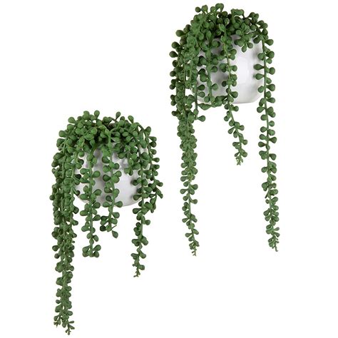 MyGift Artificial String of Pearls Plants in White Ceramic Wall-Hanging ...