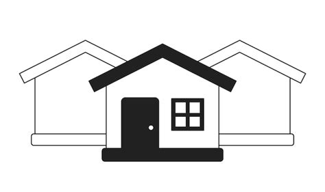 Neighborhood houses one storey black and white 2d cartoon object ...
