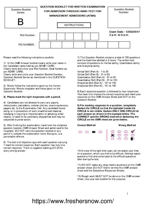 ATMA Management Admissions Model Paper: Exam Instructions & Practice ...