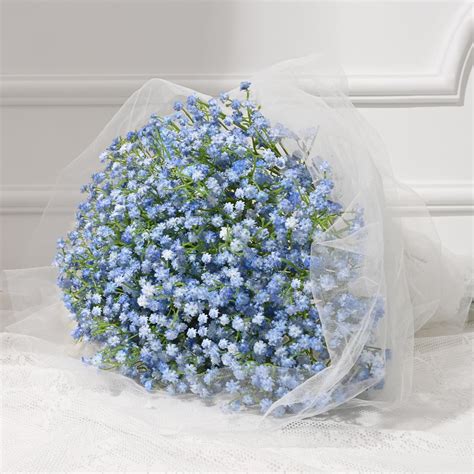 Amazon.com: Dolicer 10 Pcs Babys Breath Artificial Flowers, Blue Long ...