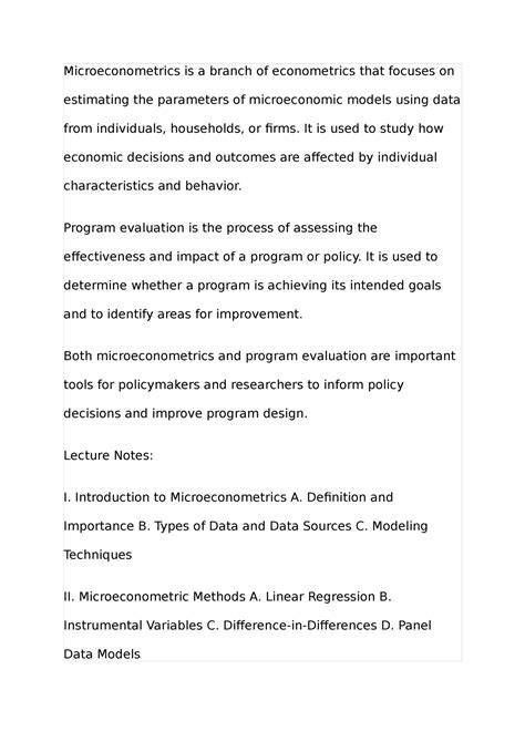 Microeconometrics and program evaluation - Microeconometrics is a ...