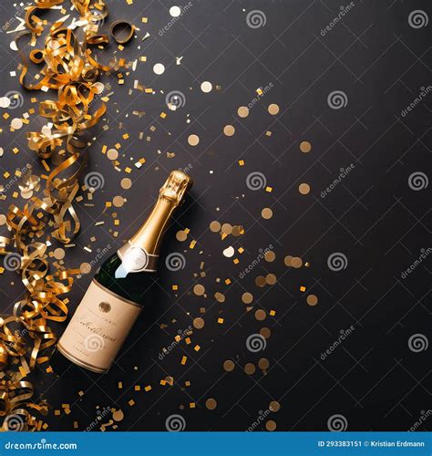 Golden Elegance: Champagne and Confetti Celebration Scene Stock Image ...