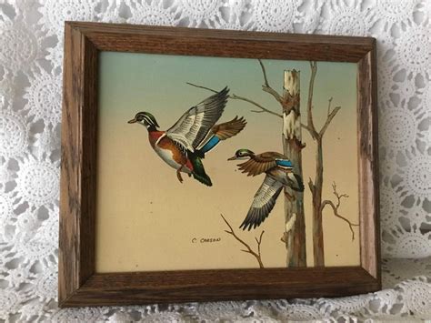 C. Carson Signed Art Oil Painting Wooden Framed Mallard Ducks Trees ...