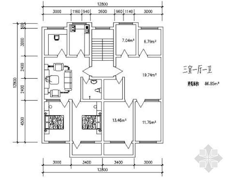 三室一厅一卫6（85.85平方米）-建筑户型图-筑龙建筑设计论坛