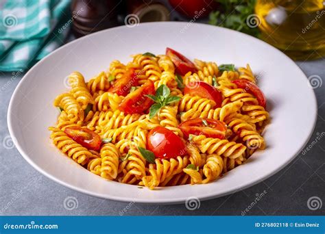 Fusilli Pasta, Spiral or Spirali Pasta with Tomato Sauce - Italian Food ...