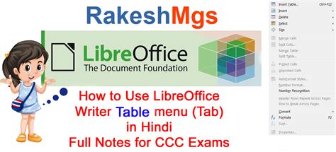 How to Use LibreOffice Writer Table Menu in Hindi Full Notes ...