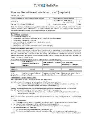 Fillable Online Pharmacy Medical Necessity Guidelines: ... - Tufts ...