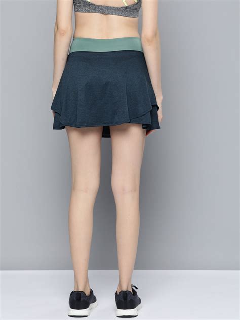 Buy Alcis Women Navy Blue Green Solid Sports Wrap Mini Skirt ...