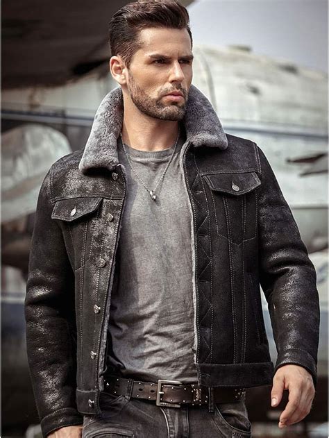 Denny&Dora Mens Sheepskin Shearling Jacket B3 Flight Jacket Fur India ...