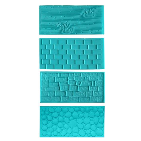 Buy 4pc Plastic Embossed Icing Moulds Kits, Wood, Cobble and Pebble ...