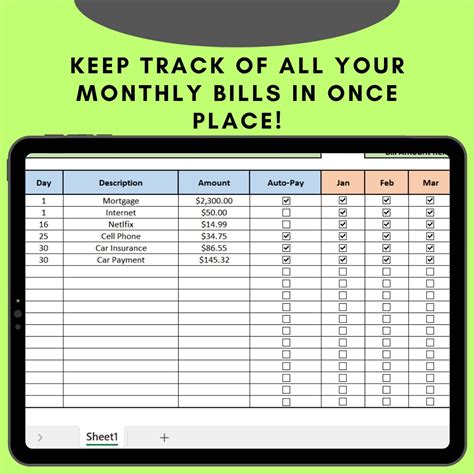 Monthly Bill Tracker: Excel Spreadsheet, Bill Payment Schedule (digital ...