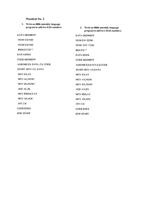 MIC all practicals - Practical No. 3 1. Write an 8086 assembly language ...