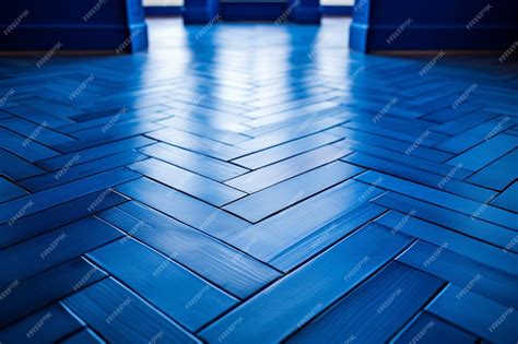 Premium Photo | A close up of a wooden parquet floor with a blue wood floor
