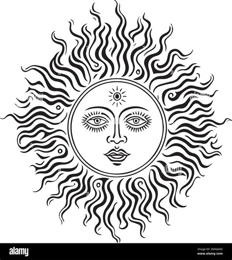 Sun Face Logo Mystical Sun Face Logo Design, Bohemian Celestial