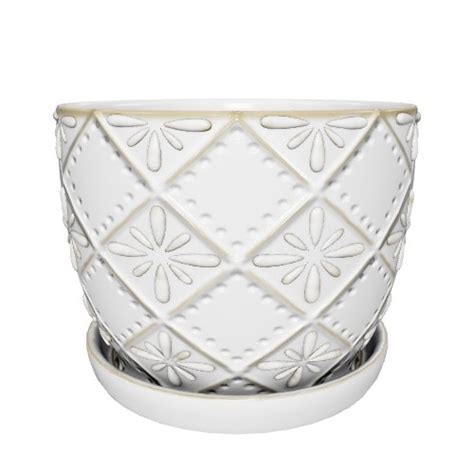 allen + roth Round 9.96-in W Medium Off-white Ceramic Indoor Planter ...