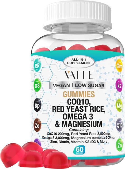 Amazon.com: CoQ10 200mg Gummies with Red Yeast Rice & Magnesium Glycinate – Omega-3, Zinc, and ...
