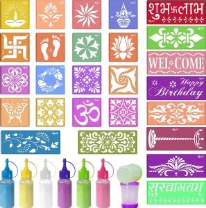 Kitoarts 34 Pcs Rangoli Stencils,Kolam Stencils,Rangoli Designs,Rangoli ...
