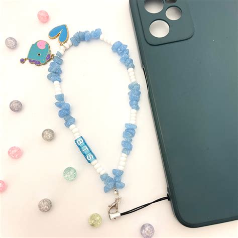 Oralia Cute Y2K Blue & White Uncut Stone BTS Phone Charm Strap With ...