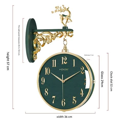 Luxury Dual-Sided Hanging Wall Clock with Golden Deer Bracket ...