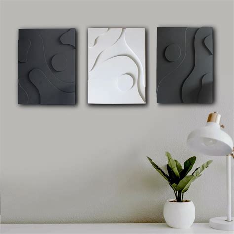 VAH- Kya Bat Hai !! Set of 3 White and Black Abstract 3D Textured Wall ...
