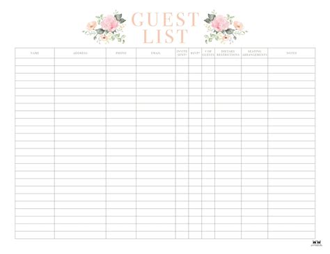 Wedding Guest List Template