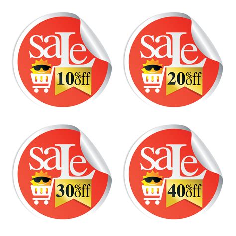 Sale summer stickers with shopping cart and sun 10,20,30,40 percent off ...
