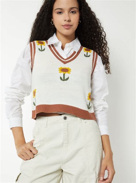 Buy Women Floral Knit Sweater Vest Online at just Rs. 699.0 ...