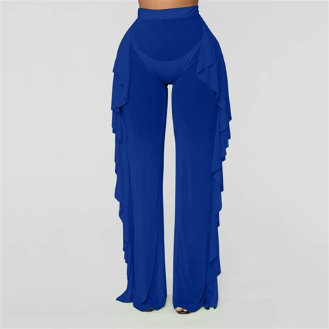 BYHONG Women Mesh Ruffle Trim Cover up Pants Beach Cover up Wrap Bikini ...