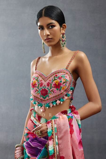 Buy Pink Jeni Silk Printed Floral Sweetheart Dil Rang Nalini Blouse For ...