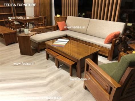 Living Room Wooden Sofa Set 3 Seater L Shaped Couch Velletri Pewter ...