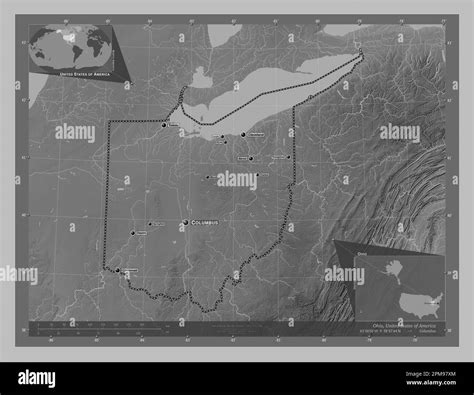 Ohio, state of United States of America. Grayscale elevation map with ...
