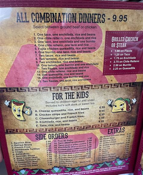 Menu at Sabor a Mexico restaurant, Fairburn