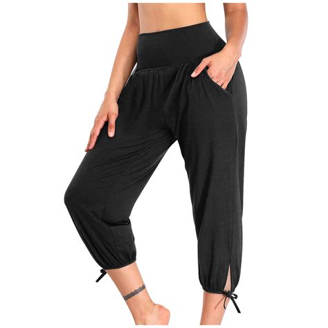 Bigersell Womens Linen Capris Pants Womens Yoga Pants Loose Workout ...