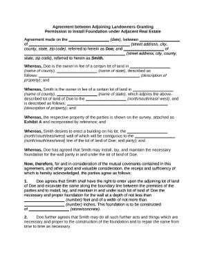 Adjoining Landowners Foundation Agreement - Blank Fillable Template ...