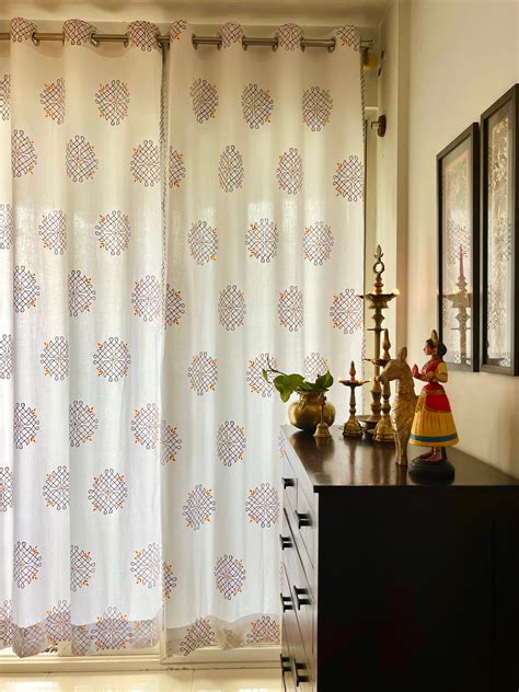 Hand Block Print Kolam Cotton Curtain - MnR Decor