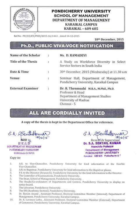 Ph.D. Public Viva-Voce Notification of Ms.D.Ramadevi on 30th Dec 2015 ...