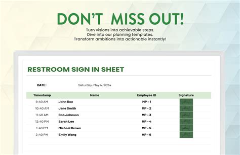 Restroom Sign in Sheet Template in Excel, Google Sheets - Download ...