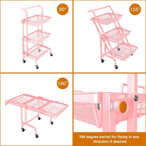 Buy Metal Utility Cart 3-Tier Metal Adjustable Rolling Cart ...
