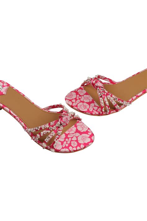 Buy Pink Embroidery, Beads Poppy Printed Sandals by Preet Kaur Online ...
