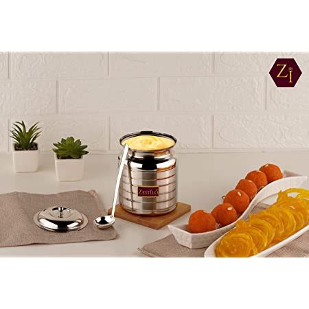 ZESTILO Stainless Steel Oil/Ghee Jar Container Platinum Finish (600 ...