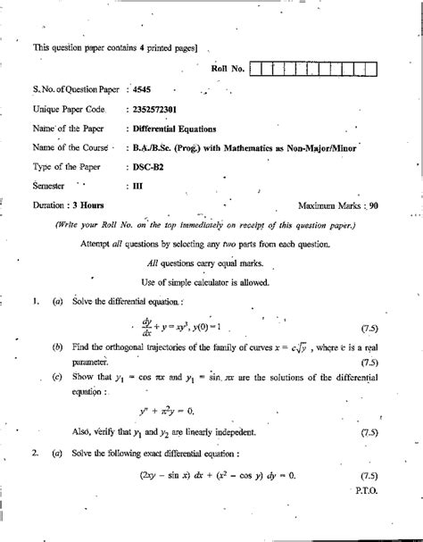 Maths Q4 - PYQ: Differential Equations Exam Paper (Sem 10) - Studocu