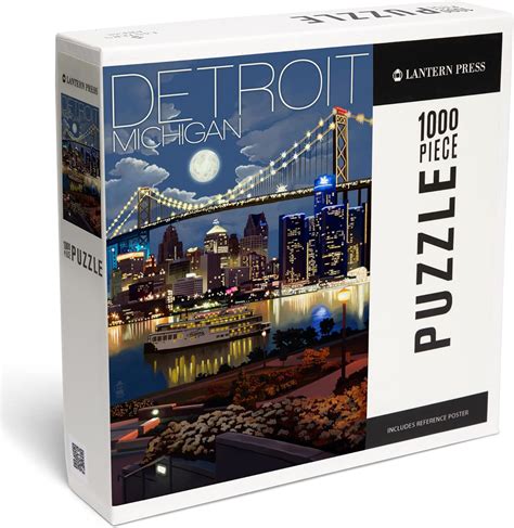 Amazon.com: Detroit, Michigan, Skyline at Night (1000 Piece Puzzle, Challenging Jigsaw Puzzle ...
