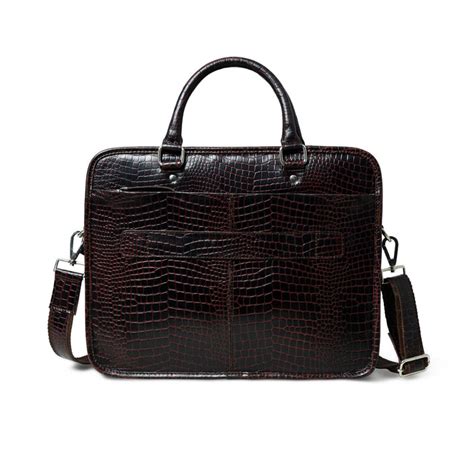 Croco Leather Computer Bag, Dark Brown — MaheTri