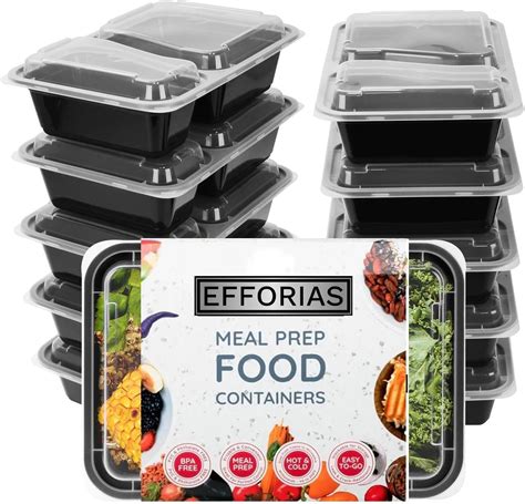 Efforias (10 Pack, 32oz) 2 Compartment Plastic Meal Prep Containers ...