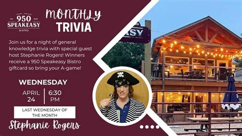 950 Speakeasy Bistro Monthly Trivia , 950 Washington Street, Lagro, IN ...