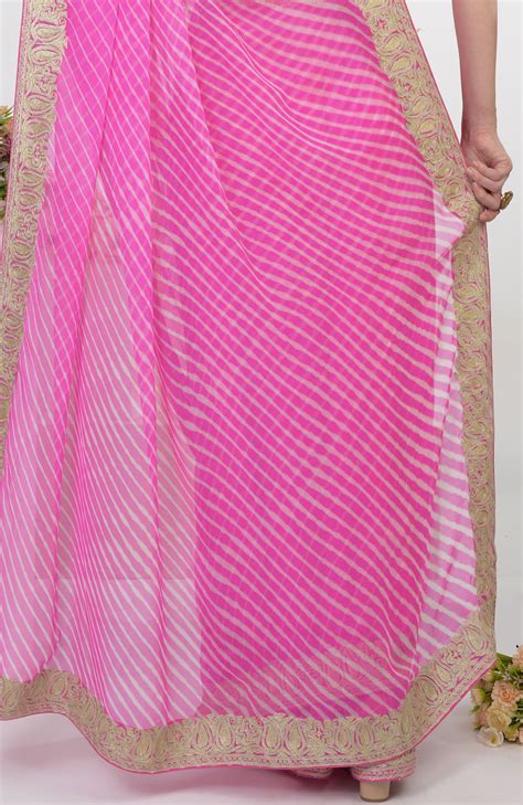 Pink Leheriya Kashmiri Tilla Aari Embroidered Saree – Talking Threads