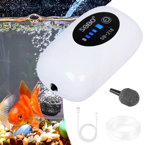 Qpets® Aquarium Air Pump Mini Fish Tank Air Pump USB Rechargeable Fish ...